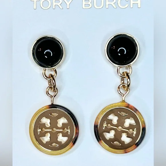 Tory Burch Black and Gold Tortoise Earrings NWT - Picture 3 of 10